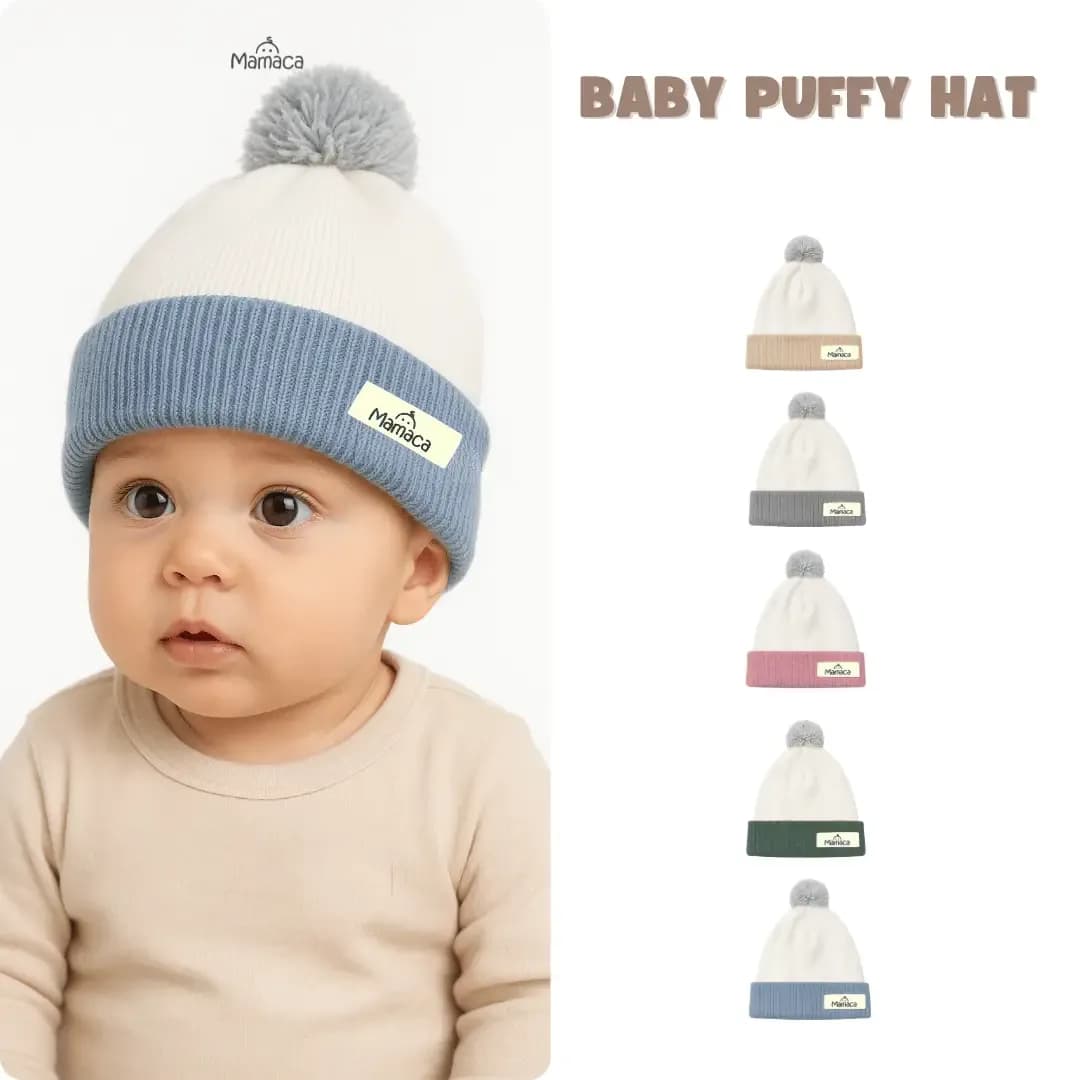 Mamaca Kupluk Puffy Bayi Rajut 2 Tone