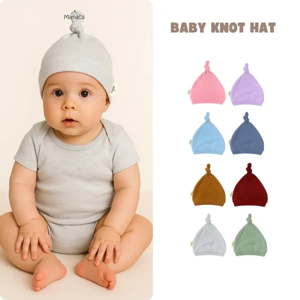 Kupluk Bayi Knot Mamaca Topi Bayi Baru Lahir 0–3 Bulan Unisex