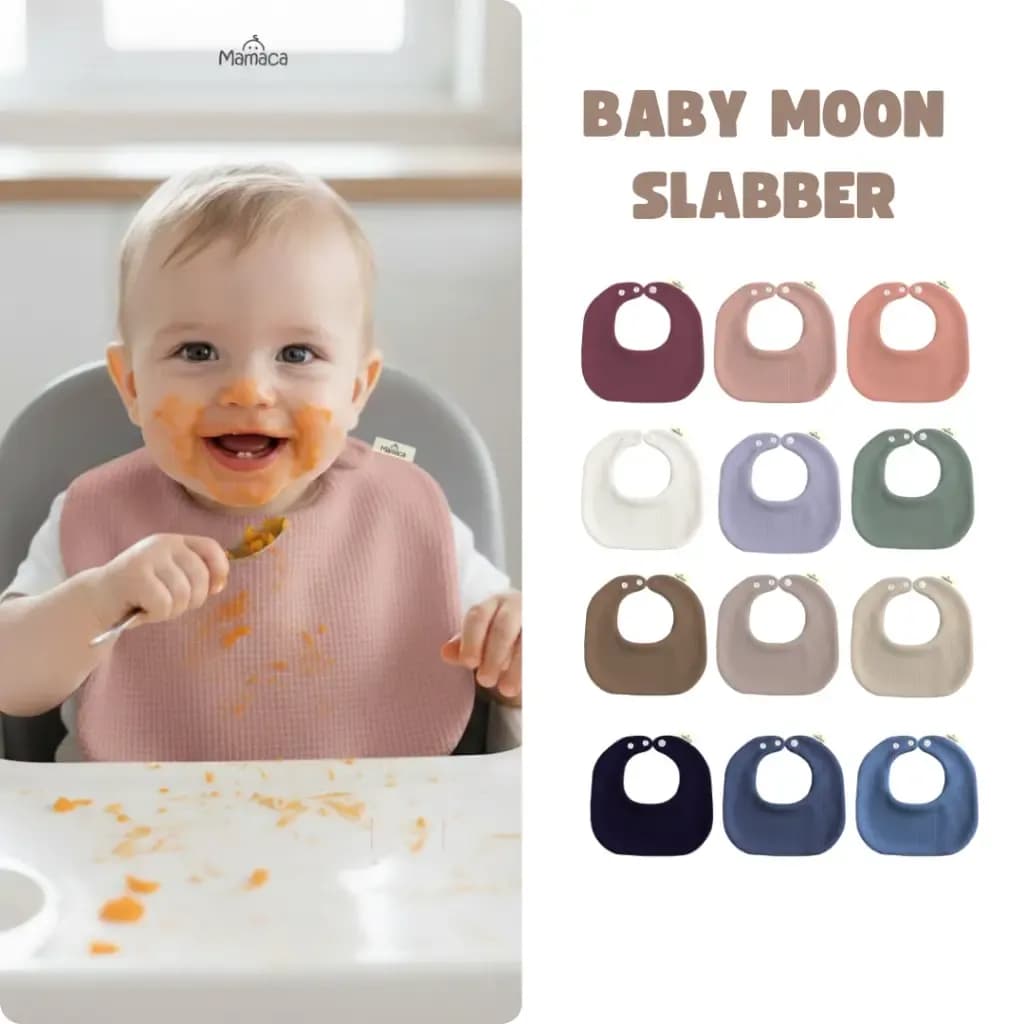 Mamaca Baby Moon Slabber Bayi Kain Waffle Celemek Bayi MPASI Newborn 0–2 Tahun