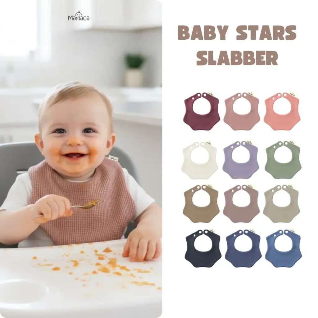 Mamaca Baby Stars Slabber Bayi Kain Waffle Celemek Bayi MPASI Newborn 0–2 Tahun