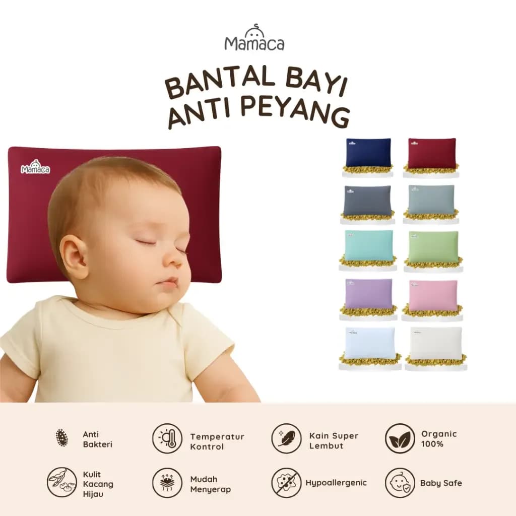 MAMACA Bantal Anti Peyang Premium Katun Organic Isi Kulit Kacang Hijau