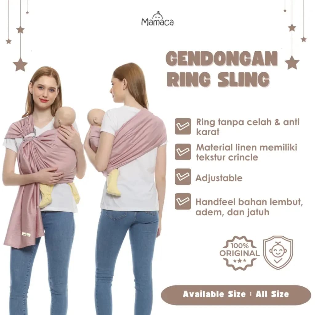 Mamaca Gendongan Bayi Ring Sling Kain Nyaman & Aman untuk Newborn hingga Balita