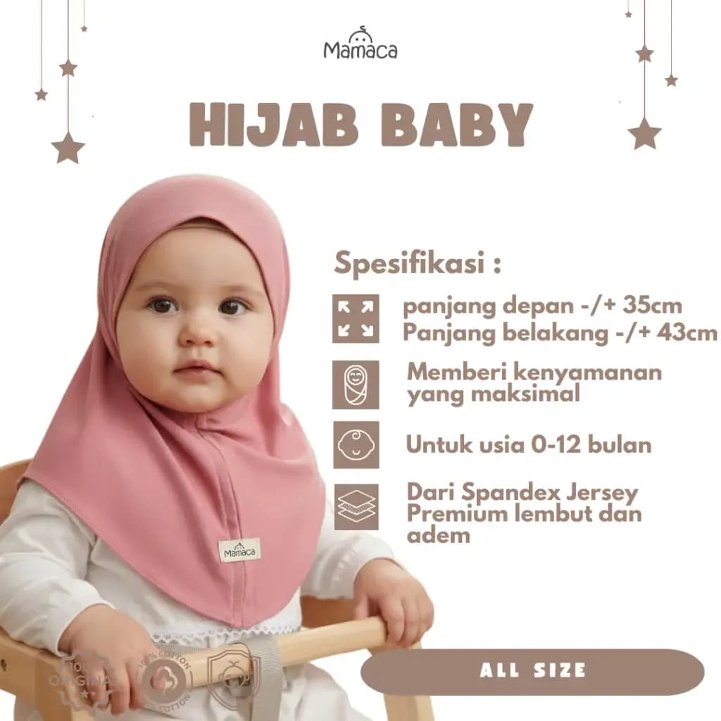 Mamaca Jilbab Hijab Anak Bayi Jersey Usia 0-1 Tahun Newborn Kerudung Anak Instan