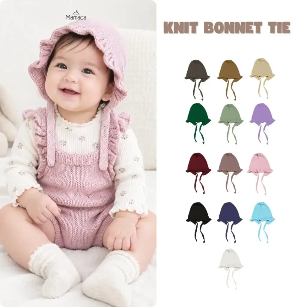 Mamaca Knit Bonnet Tie Bayi Kupluk Rajut Topi Bayi Tali Newborn 0-3 Tahun