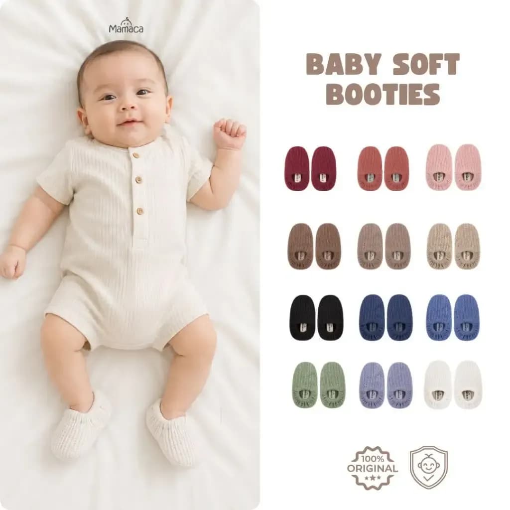 Mamaca Sepatu Bayi Newborn Soft Booties | Sepatu Bayi Lembut, Nyaman & Fleksibel untuk Usia 0–12 Bulan