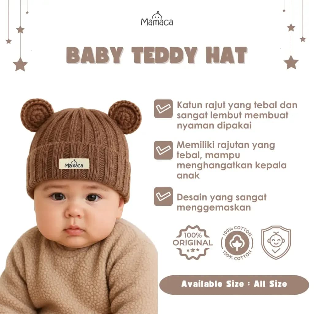 MAMACA - Teddy Baby Beanie Hat Kupluk Anak Bayi Beruang