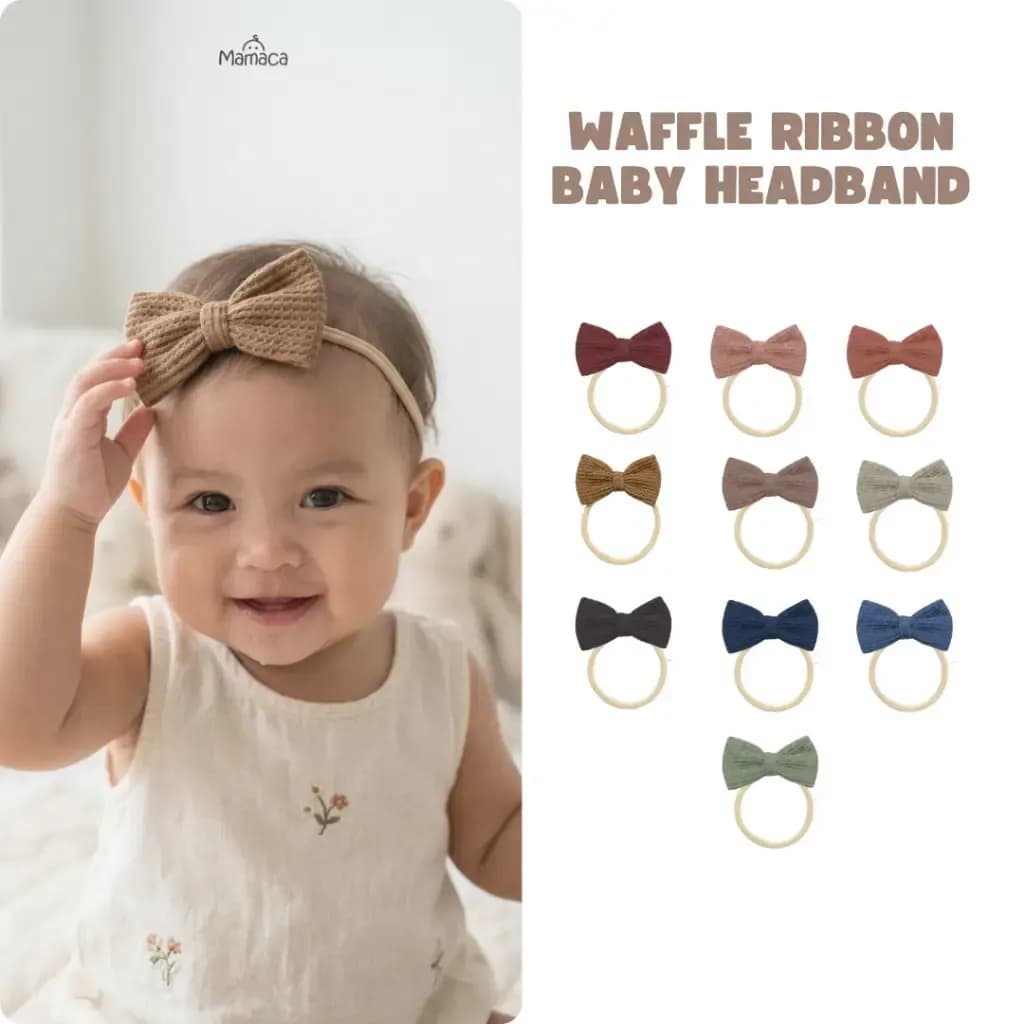 Mamaca Waffle Ribbon Baby Headband Pita Waffle Elastis Newborn Toddler Aesthetic